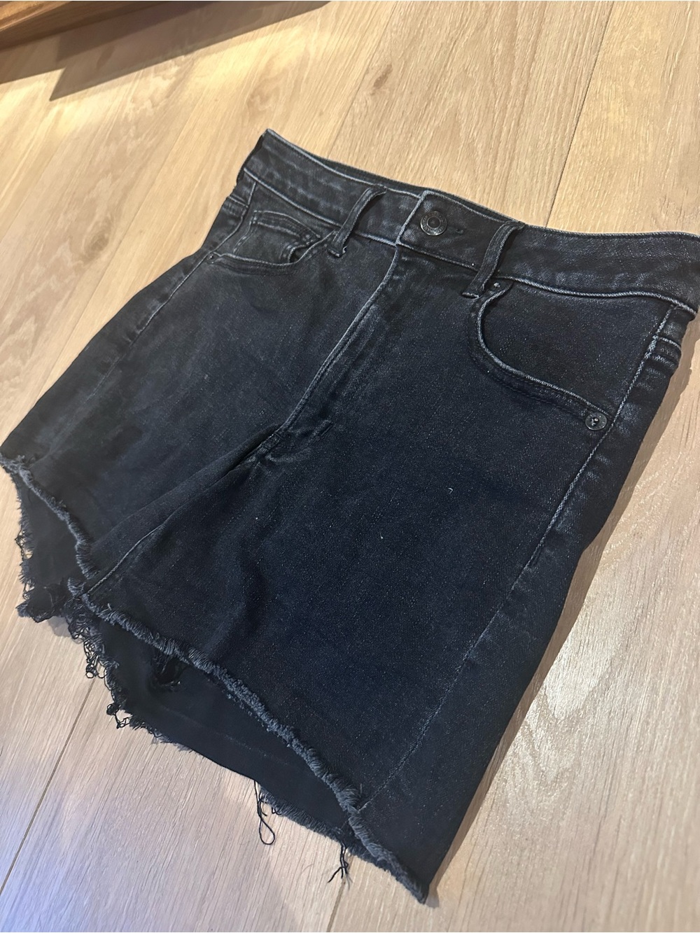 American Eagle Super Hi Rise Shortie- black jean shorts